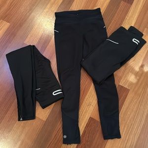 LOT OF 3 Athleta Tights Wind Warrior 2 Running Leg Zips Womens xs Black 243104